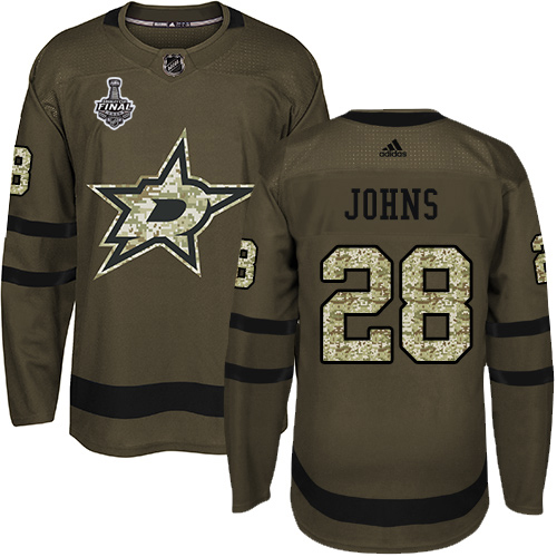 Men Adidas Dallas Stars #28 Stephen Johns Green Salute to Service 2020 Stanley Cup Final Stitched NHL Jersey->dallas stars->NHL Jersey